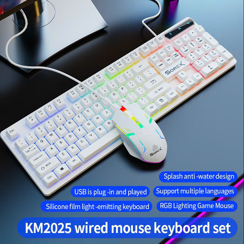 Combo phím chuột giả cơ Sorex KM2025 LED RGB - Màu Đen/trắng 7 Combo phím chuột giả cơ Sorex KM2025 LED RGB