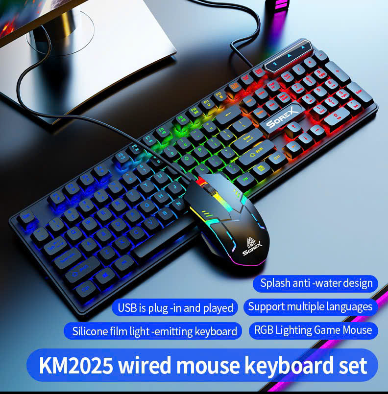 Combo phím chuột giả cơ Sorex KM2025 LED RGB - Màu Đen/trắng 8 bo phim chuot sorex km2025 co led mau den trang 2