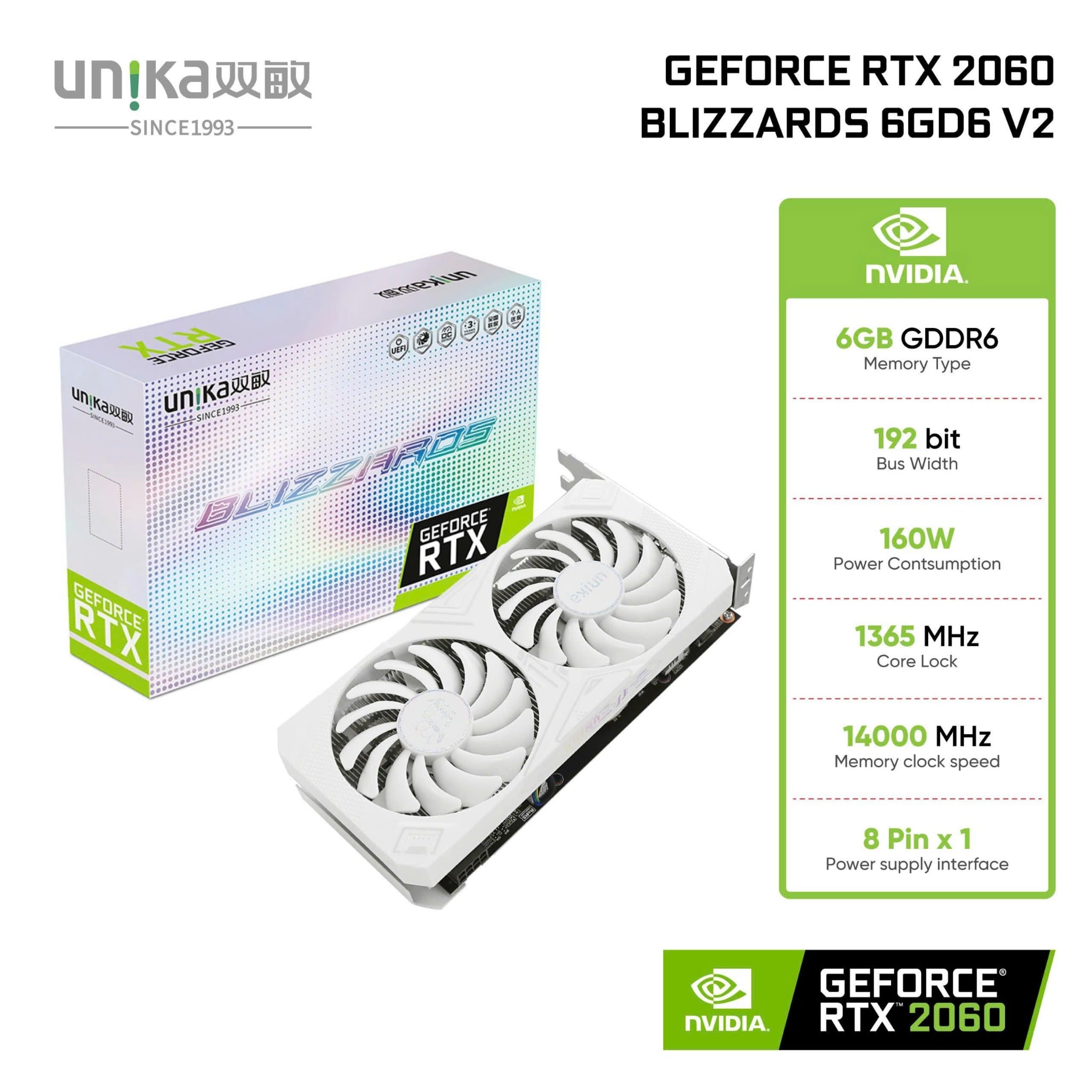 Card màn hình Unika GeForce RTX 2060 Blizzards 6GD6 V2 - Màu trắng 4 Card màn hình Unika GeForce RTX 2060 Blizzards 6GD6 V2