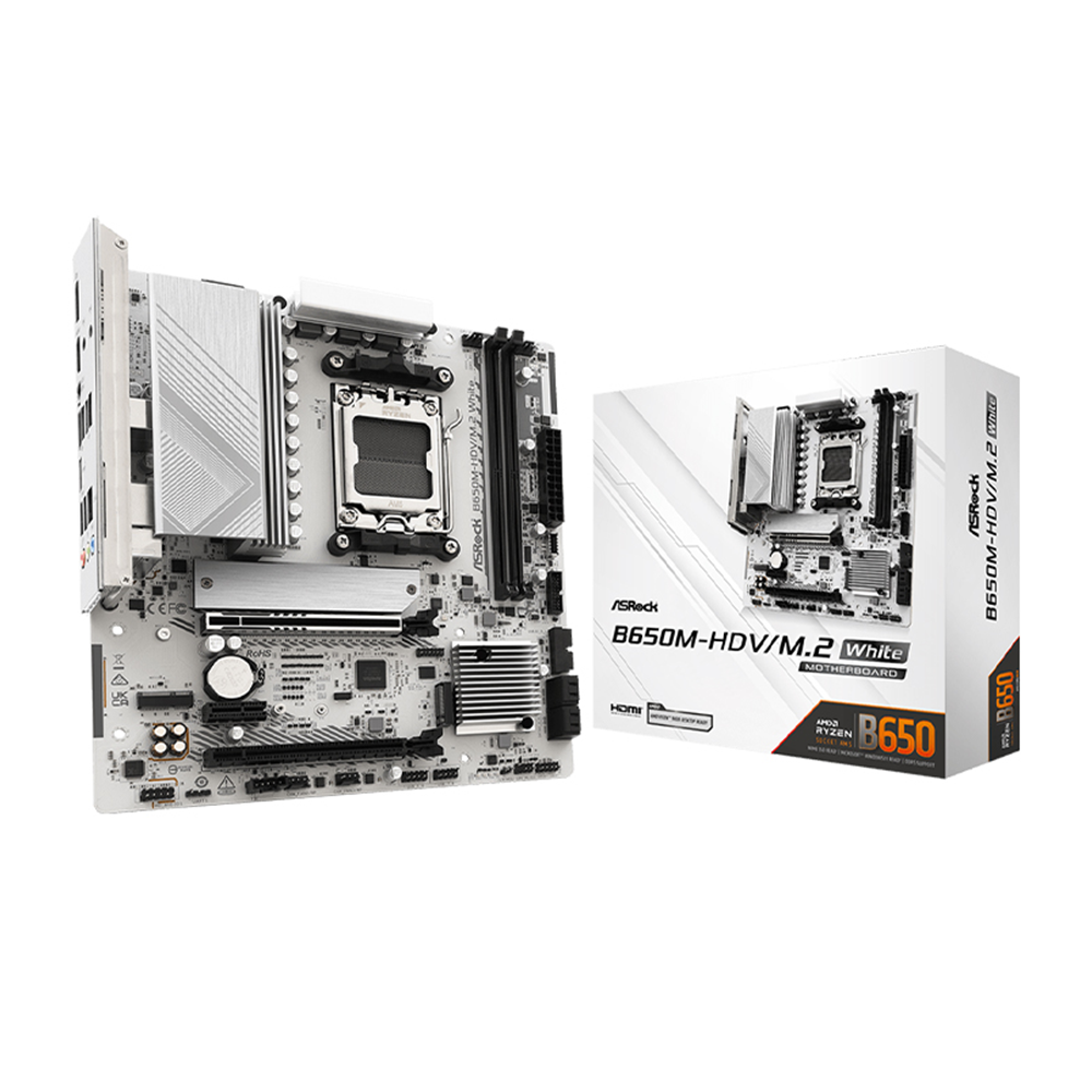 Bo mạch chủ AsRock B650M-HDV/M.2 DDR5 - Màu trắng tiệm vi tính bình tân tiệm vi tính an lạc tiệm bán máy tính bình tân tiệm bán pc bình tân pc gaming bình tân pc bình tân máy tính bình tân sửa máy tính bình tân sủa máy tình an lạc sửa vi tính bình tân sửa vi tính tên lửa sửa vi tính mã lửa tiệm vi tính tên lửa
