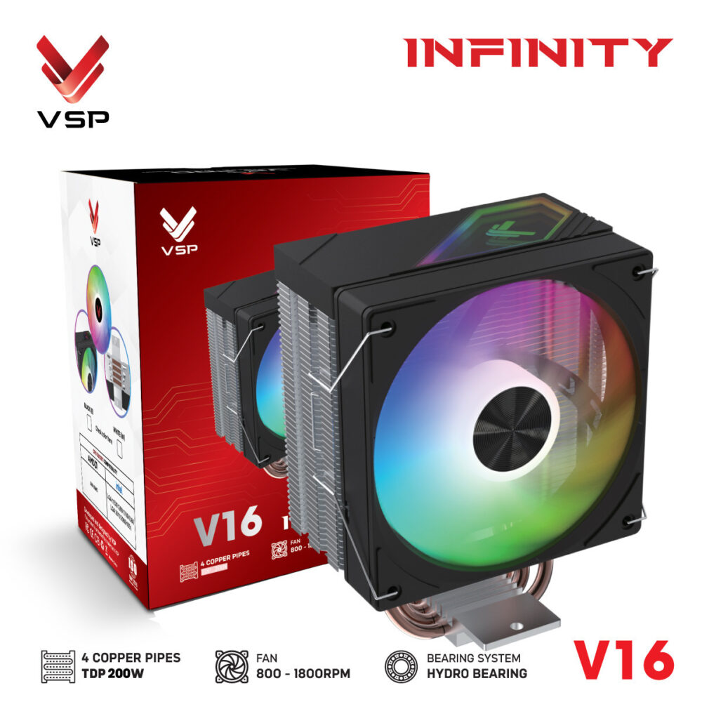 Tản nhiệt khí VSP V16 (TDP 200W, 4 ống đồng) - Màu đen 6 tekcore pc binh tan 1