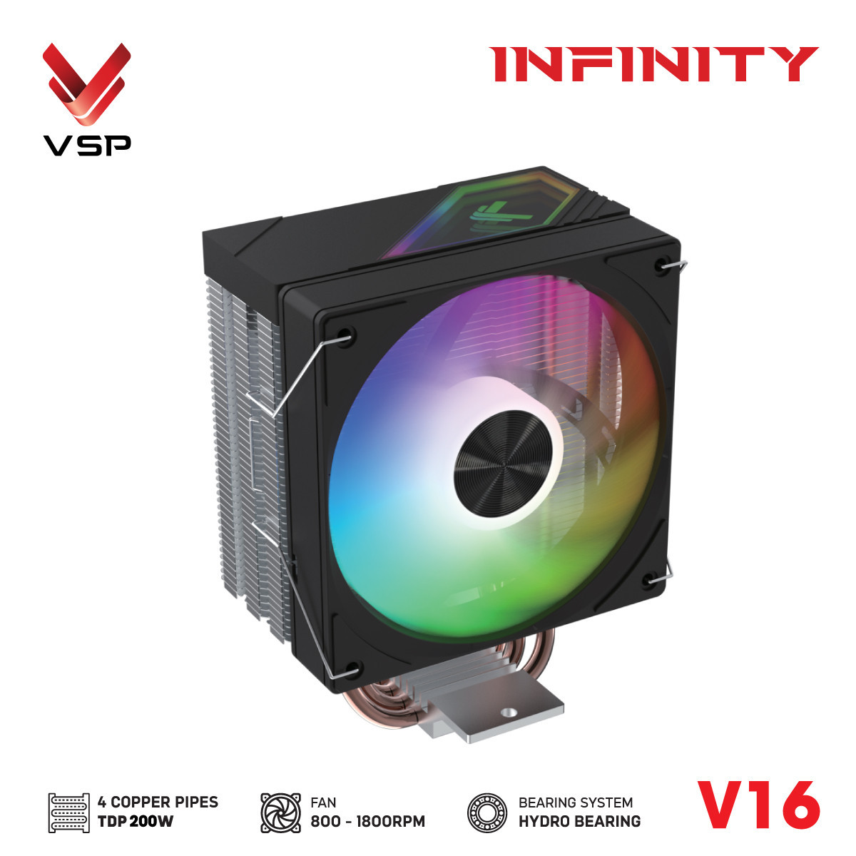 Tản nhiệt khí VSP V16 (TDP 200W, 4 ống đồng) - Màu đen 3 tekcore pc binh tan 2