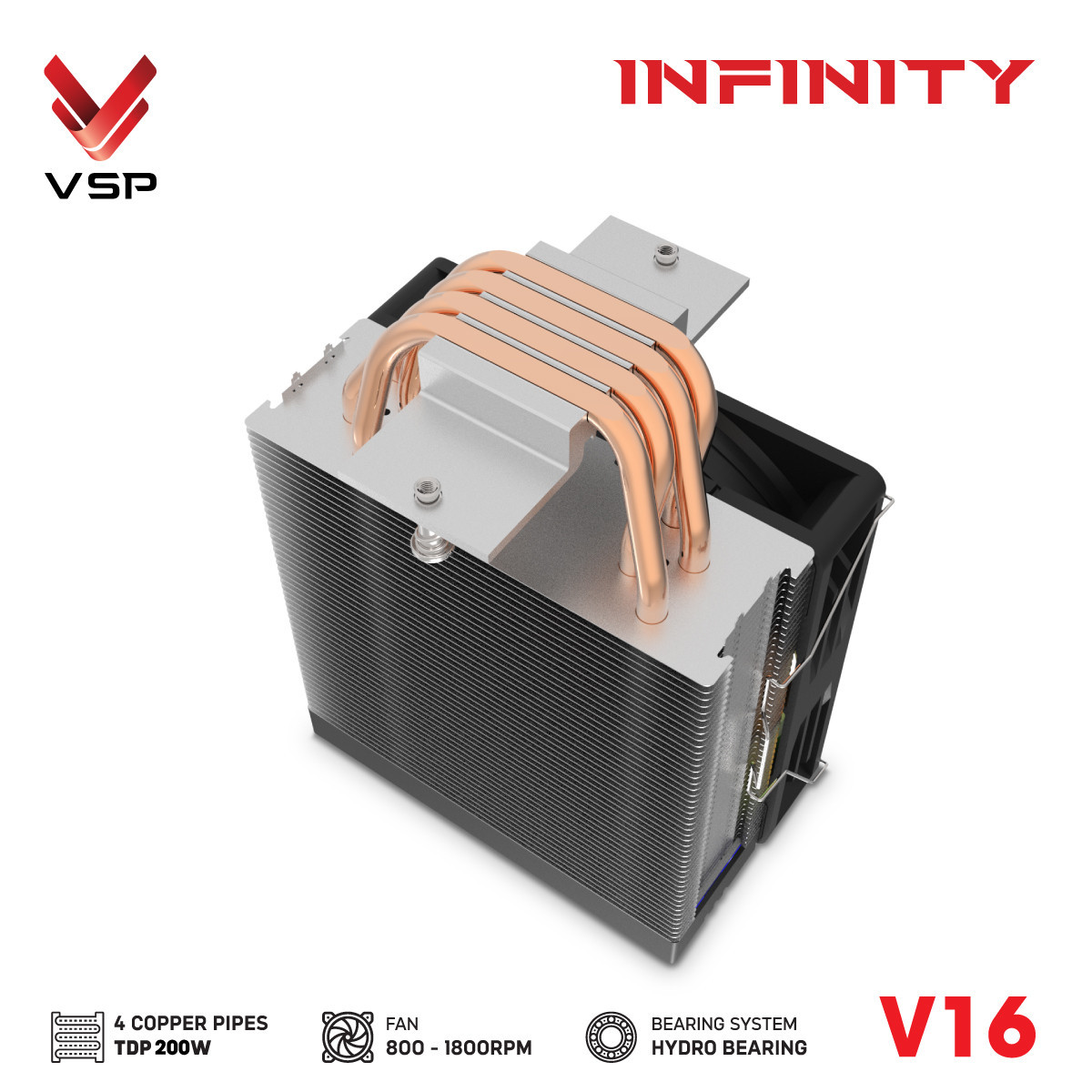 Tản nhiệt khí VSP V16 (TDP 200W, 4 ống đồng) - Màu đen 4 tekcore pc binh tan 3