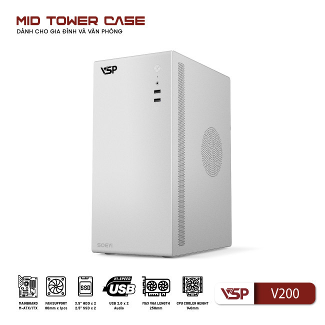 Thùng vỏ case văn phòng VSP V200 - Trắng 2 v200 techcore 1
