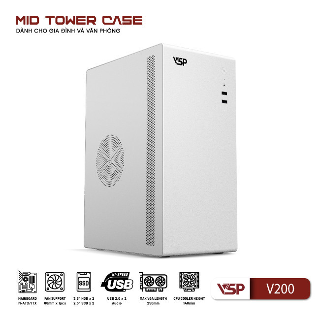 Thùng vỏ case văn phòng VSP V200 - Trắng 3 v200 techcore 2