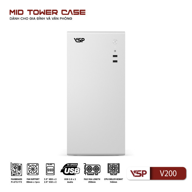 Thùng vỏ case văn phòng VSP V200 - Trắng 4 v200 techcore 3