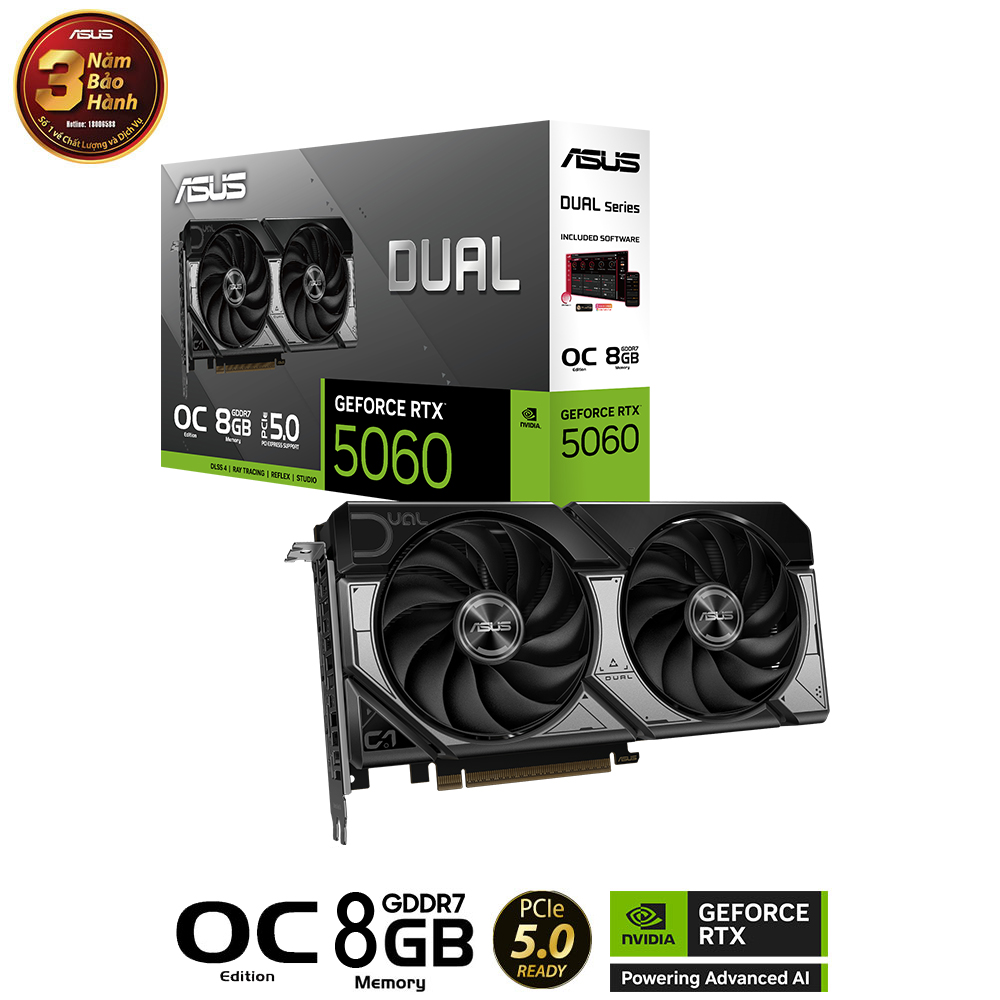 Card màn hình ASUS Dual RTX 5060 8GB GDDR7 OC tiệm vi tính bình tân tiệm vi tính an lạc tiệm bán máy tính bình tân tiệm bán pc bình tân pc gaming bình tân pc bình tân máy tính bình tân sửa máy tính bình tân sủa máy tình an lạc sửa vi tính bình tân sửa vi tính tên lửa sửa vi tính mã lửa tiệm vi tính tên lửa