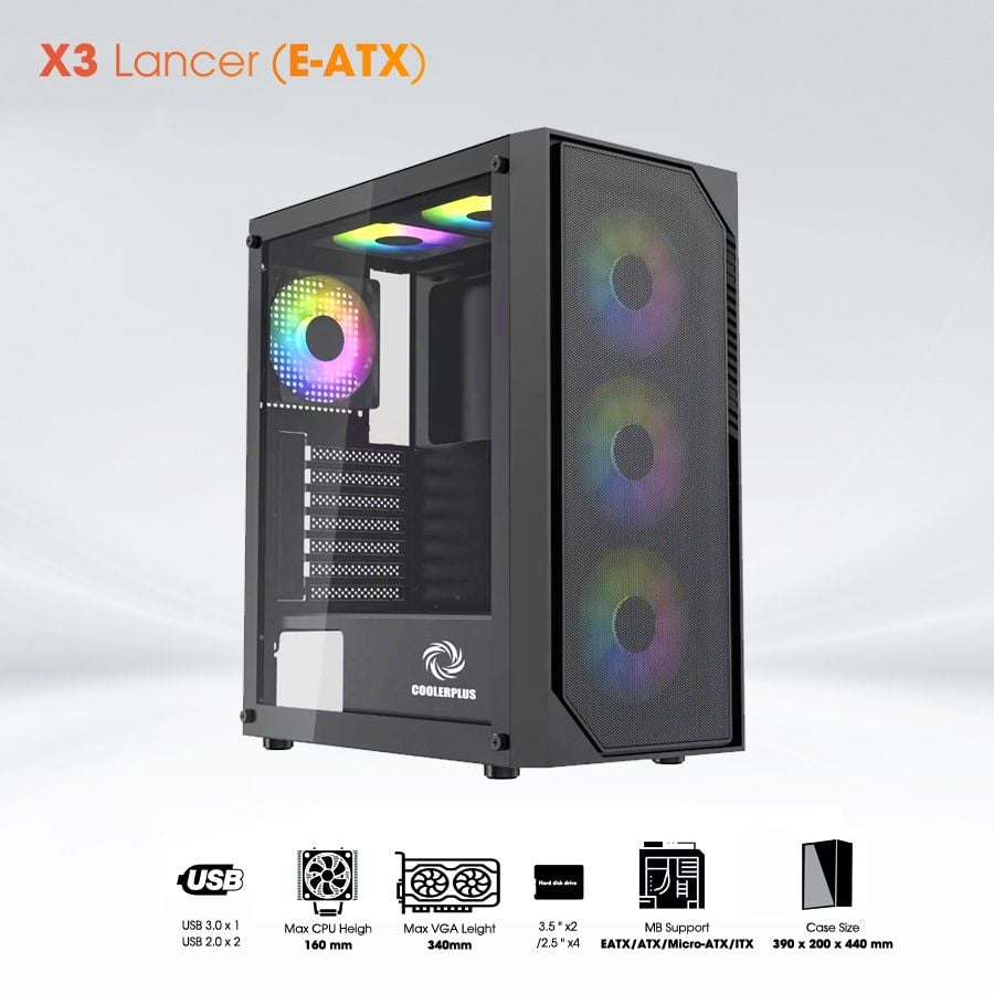 Thùng vỏ case Coolerplus X3 Lancer EATX - Màu đen 2 vi tinh ten lua 2 4