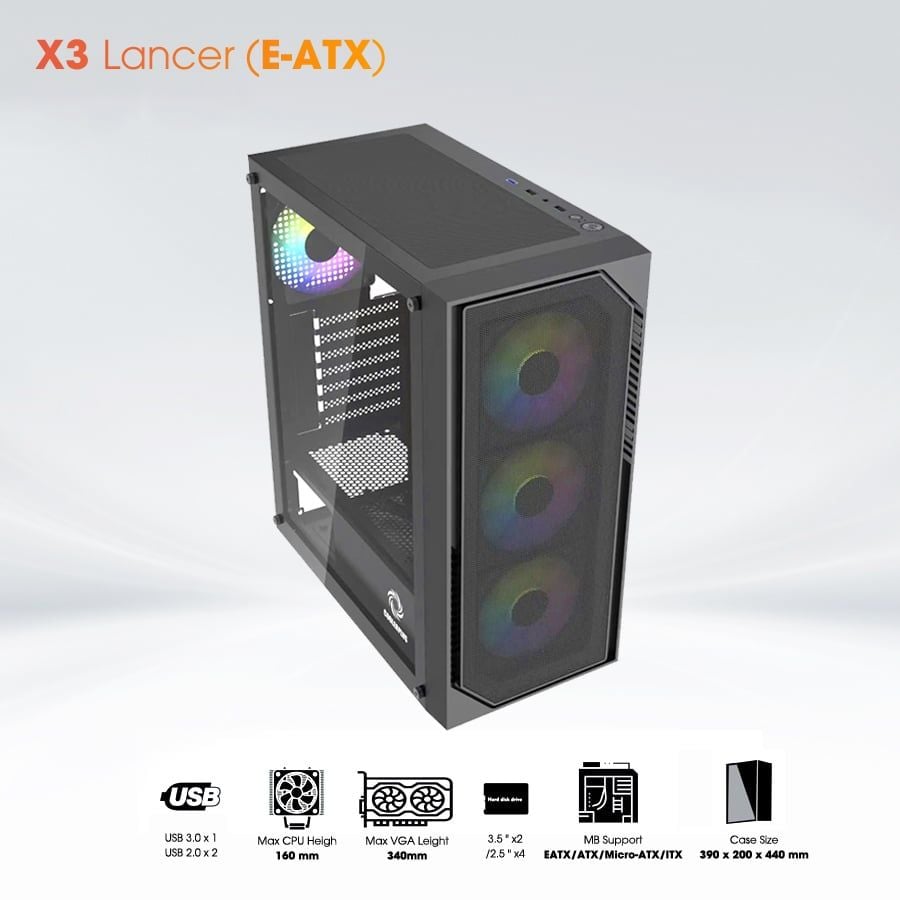 Thùng vỏ case Coolerplus X3 Lancer EATX - Màu đen 3 vi tinh ten lua 3 4