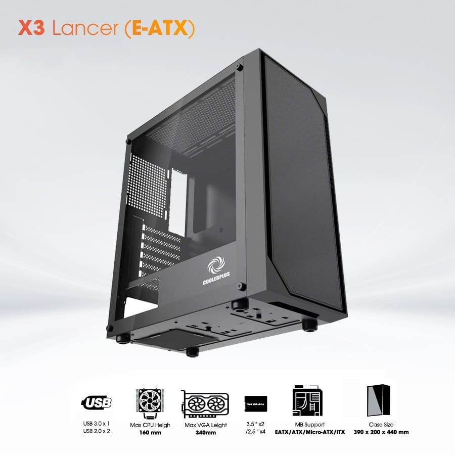 Thùng vỏ case Coolerplus X3 Lancer EATX - Màu đen 4 vi tinh ten lua 4 4