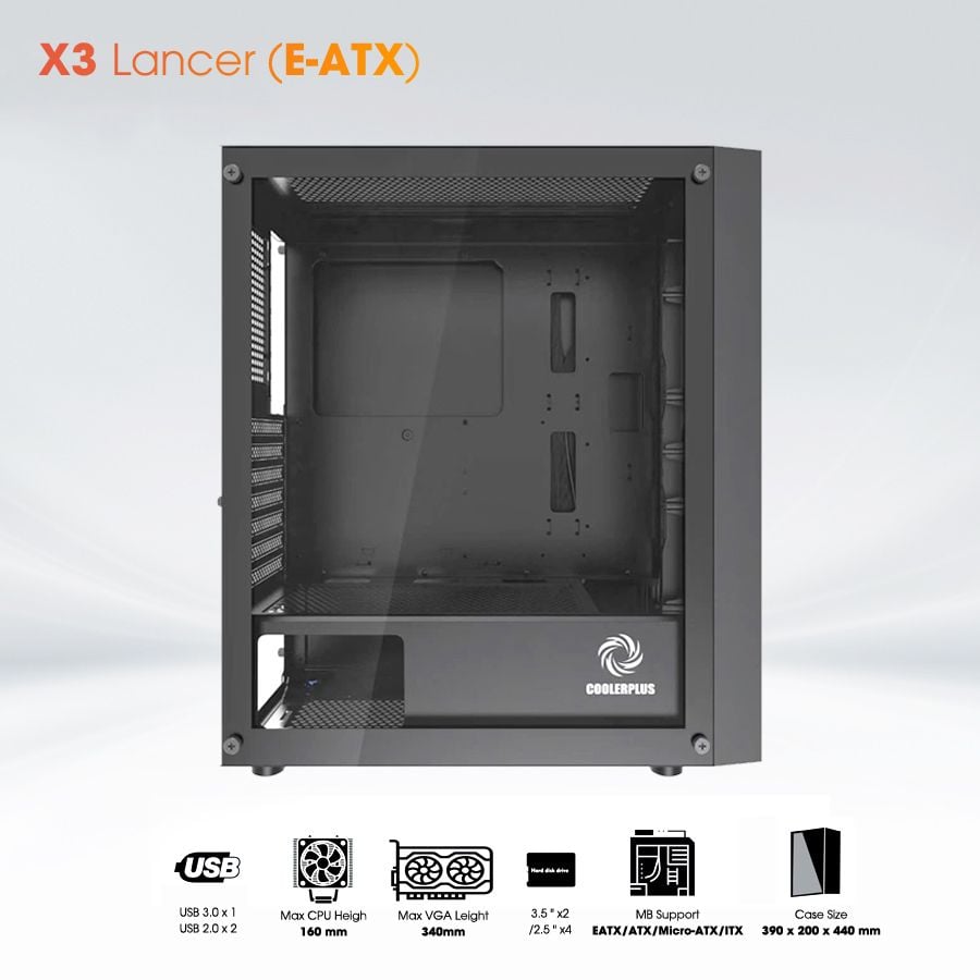 Thùng vỏ case Coolerplus X3 Lancer EATX - Màu đen 5 vi tinh ten lua 5 1