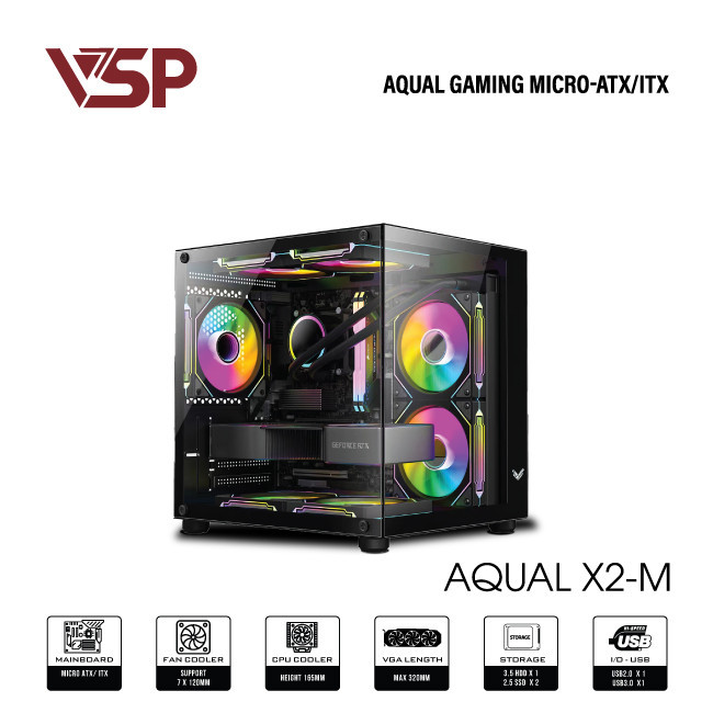Thùng vỏ case máy tính VSP Aqual X2-M - Màu đen