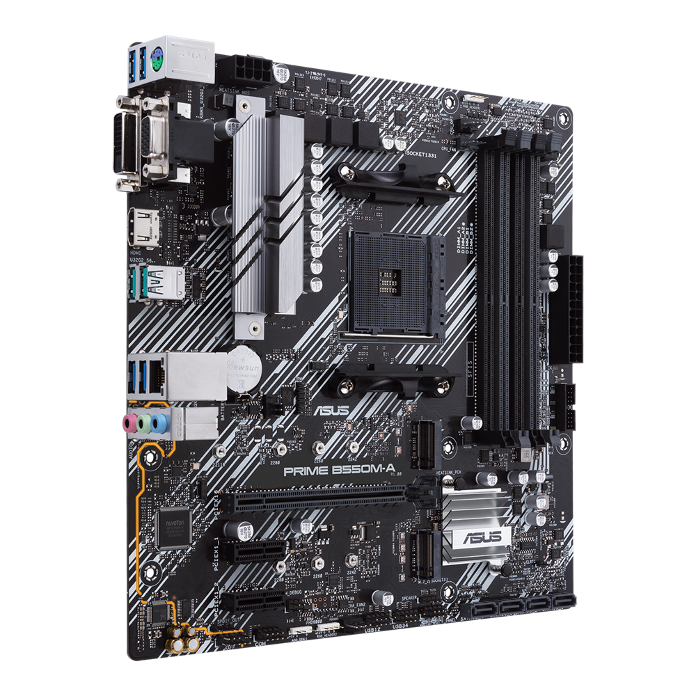 Bo mạch chủ ASUS PRIME B550M-A DDR4 AM4 Chính Hãng | Hỗ Trợ Ryzen 5000 7 # Bo mạch chủ ASUS PRIME B550M-A DDR4 AM4 ## Thông số kỹ thuật | Thông số | Chi tiết | | ------------------- | ------------------------------------------------------------------------------------ | | Thương hiệu | ASUS | | Model | PRIME B550M-A | | Chipset | AMD B550 | | Socket | AMD AM4 | | CPU hỗ trợ | AMD Ryzen™ 5000 Series, Ryzen™ 5000G Series, Ryzen™ 4000G Series, Ryzen™ 3000 Series | | Kích thước | Micro-ATX (24.4 x 24.4 cm) | | Khe PCIe | 1 x PCIe 4.0 x16 | | Khe lưu trữ | 2 x M.2, 4 x SATA 6Gb/s | | Cổng xuất hình | 1 x DVI-D | | LAN | Realtek Gigabit Ethernet | | USB phía sau | 6 cổng USB | | USB phía trước | 6 cổng USB (qua header) | | Hệ điều hành hỗ trợ | Windows 10 64-bit | ## Đánh giá Bo mạch chủ ASUS PRIME B550M-A DDR4 AM4 ### Thiết kế Micro ATX hiện đại phù hợp nhiều cấu hình Bo mạch chủ ASUS PRIME B550M-A DDR4 AM4 được thiết kế theo chuẩn Micro ATX với kích thước 24.4 x 24.4 cm, phù hợp với hầu hết các loại case Mid Tower và Micro Tower hiện nay. Tông màu đen kết hợp các chi tiết màu bạc tạo nên vẻ ngoài hiện đại, dễ dàng phối hợp với nhiều phong cách build PC từ văn phòng đến gaming. Là thành viên của dòng ASUS PRIME, sản phẩm được chú trọng về độ ổn định, khả năng tương thích linh kiện và độ bền trong quá trình sử dụng lâu dài. ### Hỗ trợ AMD Ryzen thế hệ 3000 đến 5000 Bo mạch chủ ASUS PRIME B550M-A DDR4 AM4 sử dụng socket AM4 kết hợp chipset AMD B550, hỗ trợ nhiều thế hệ vi xử lý Ryzen. Mainboard tương thích với: * AMD Ryzen 3000 Series. * AMD Ryzen 4000G Series. * AMD Ryzen 5000 Series. * AMD Ryzen 5000G Series. Nhờ đó người dùng có thể dễ dàng xây dựng cấu hình từ Ryzen 3 dành cho văn phòng đến Ryzen 9 phục vụ chơi game hoặc làm việc chuyên nghiệp. ### Chipset AMD B550 mang lại hiệu năng và khả năng nâng cấp vượt trội AMD B550 là một trong những chipset được đánh giá cao nhờ khả năng hỗ trợ PCI Express 4.0 khi kết hợp với CPU Ryzen tương thích. Điều này mang lại nhiều lợi ích như: * Tăng băng thông cho card đồ họa. * Khai thác tối đa hiệu suất SSD NVMe PCIe 4.0. * Hỗ trợ nâng cấp cấu hình lâu dài. * Hoạt động ổn định với các dòng CPU Ryzen hiệu năng cao. Đây là nền tảng rất phù hợp cho người dùng muốn đầu tư lâu dài trên hệ sinh thái AMD. ### Khe PCIe 4.0 x16 tối ưu cho card đồ họa thế hệ mới Bo mạch chủ ASUS PRIME B550M-A DDR4 AM4 được trang bị khe PCI Express 4.0 x16, mang lại băng thông cao hơn so với PCIe 3.0. Người dùng có thể kết hợp với nhiều dòng card đồ họa như: * NVIDIA GeForce RTX. * NVIDIA GeForce GTX. * AMD Radeon RX. Nhờ đó hệ thống đáp ứng tốt nhu cầu chơi game Full HD, 2K, làm đồ họa, dựng video và livestream. ### Hỗ trợ đồng thời hai khe SSD M.2 tốc độ cao Một trong những ưu điểm nổi bật của sản phẩm là khả năng hỗ trợ hai khe M.2 cùng bốn cổng SATA 6Gb/s. Điều này giúp người dùng: * Cài đặt hệ điều hành trên SSD tốc độ cao. * Mở rộng thêm SSD hoặc HDD lưu trữ dữ liệu. * Khởi động Windows nhanh. * Giảm thời gian tải game và ứng dụng. Việc hỗ trợ hai khe M.2 cũng giúp việc nâng cấp sau này trở nên thuận tiện hơn. ### Kết nối mạng Gigabit LAN ổn định Bo mạch chủ sử dụng bộ điều khiển Realtek Gigabit Ethernet mang lại tốc độ kết nối lên đến 1Gbps. Ưu điểm của kết nối Gigabit: * Đường truyền ổn định. * Giảm độ trễ khi chơi game online. * Tăng tốc tải dữ liệu. * Hỗ trợ làm việc và họp trực tuyến hiệu quả. Đây là lựa chọn phù hợp cho cả người dùng cá nhân và doanh nghiệp. ### Hệ thống cổng USB đáp ứng đầy đủ nhu cầu ASUS PRIME B550M-A DDR4 AM4 được trang bị tổng cộng 12 cổng USB, bao gồm: * 6 cổng USB phía sau. * 6 cổng USB thông qua header mặt trước. Số lượng cổng kết nối lớn giúp người dùng dễ dàng kết nối: * Chuột. * Bàn phím. * Tai nghe. * USB. * Ổ cứng di động. * Máy in và các thiết bị ngoại vi khác. ### Độ bền cao với công nghệ ASUS PRIME Dòng ASUS PRIME luôn được đánh giá cao nhờ hệ thống linh kiện chất lượng cùng quy trình kiểm tra nghiêm ngặt. Những ưu điểm nổi bật bao gồm: * Hoạt động ổn định trong thời gian dài. * Khả năng tương thích tốt với nhiều linh kiện. * BIOS trực quan, dễ sử dụng. * Dễ dàng nâng cấp trong tương lai. Đây là yếu tố giúp ASUS PRIME B550M-A trở thành một trong những bo mạch chủ AMD bán chạy trên thị trường. ## Bo mạch chủ ASUS PRIME B550M-A DDR4 AM4 phù hợp với đối tượng nào? Bo mạch chủ ASUS PRIME B550M-A DDR4 AM4 là lựa chọn phù hợp với: * Game thủ muốn xây dựng cấu hình Ryzen hiệu năng cao. * Người làm đồ họa với Photoshop, Illustrator, Premiere Pro hoặc Lightroom. * Người dựng video và sáng tạo nội dung. * Nhân viên văn phòng cần hệ thống hoạt động ổn định. * Người muốn nâng cấp từ Ryzen đời cũ lên Ryzen 5000. * Người cần một nền tảng AMD có khả năng nâng cấp lâu dài. ## Kết luận Bo mạch chủ ASUS PRIME B550M-A DDR4 AM4 là một lựa chọn rất đáng cân nhắc trong phân khúc bo mạch chủ AMD tầm trung. Với chipset AMD B550, khả năng hỗ trợ Ryzen 3000 đến Ryzen 5000, khe PCIe 4.0 x16, hai khe M.2 tốc độ cao, bốn cổng SATA cùng kết nối Gigabit LAN ổn định, sản phẩm đáp ứng tốt nhu cầu học tập, làm việc, chơi game và sáng tạo nội dung. Nếu bạn đang tìm kiếm một bo mạch chủ có độ bền cao, hiệu năng ổn định và khả năng nâng cấp lâu dài thì Bo mạch chủ ASUS PRIME B550M-A DDR4 AM4 là sự đầu tư xứng đáng cho hệ thống PC AMD.