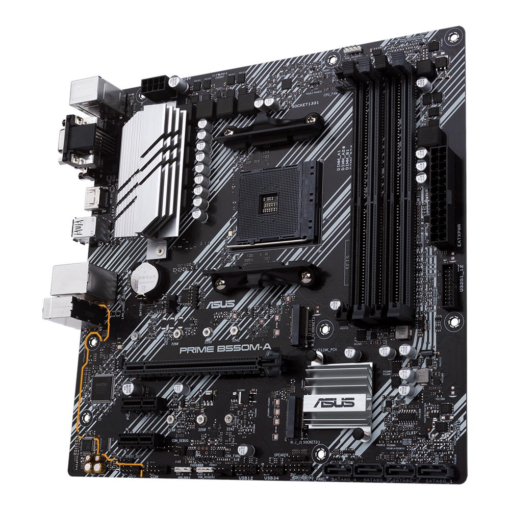 Bo mạch chủ ASUS PRIME B550M-A DDR4 AM4 Chính Hãng | Hỗ Trợ Ryzen 5000 6 # Bo mạch chủ ASUS PRIME B550M-A DDR4 AM4 ## Thông số kỹ thuật | Thông số | Chi tiết | | ------------------- | ------------------------------------------------------------------------------------ | | Thương hiệu | ASUS | | Model | PRIME B550M-A | | Chipset | AMD B550 | | Socket | AMD AM4 | | CPU hỗ trợ | AMD Ryzen™ 5000 Series, Ryzen™ 5000G Series, Ryzen™ 4000G Series, Ryzen™ 3000 Series | | Kích thước | Micro-ATX (24.4 x 24.4 cm) | | Khe PCIe | 1 x PCIe 4.0 x16 | | Khe lưu trữ | 2 x M.2, 4 x SATA 6Gb/s | | Cổng xuất hình | 1 x DVI-D | | LAN | Realtek Gigabit Ethernet | | USB phía sau | 6 cổng USB | | USB phía trước | 6 cổng USB (qua header) | | Hệ điều hành hỗ trợ | Windows 10 64-bit | ## Đánh giá Bo mạch chủ ASUS PRIME B550M-A DDR4 AM4 ### Thiết kế Micro ATX hiện đại phù hợp nhiều cấu hình Bo mạch chủ ASUS PRIME B550M-A DDR4 AM4 được thiết kế theo chuẩn Micro ATX với kích thước 24.4 x 24.4 cm, phù hợp với hầu hết các loại case Mid Tower và Micro Tower hiện nay. Tông màu đen kết hợp các chi tiết màu bạc tạo nên vẻ ngoài hiện đại, dễ dàng phối hợp với nhiều phong cách build PC từ văn phòng đến gaming. Là thành viên của dòng ASUS PRIME, sản phẩm được chú trọng về độ ổn định, khả năng tương thích linh kiện và độ bền trong quá trình sử dụng lâu dài. ### Hỗ trợ AMD Ryzen thế hệ 3000 đến 5000 Bo mạch chủ ASUS PRIME B550M-A DDR4 AM4 sử dụng socket AM4 kết hợp chipset AMD B550, hỗ trợ nhiều thế hệ vi xử lý Ryzen. Mainboard tương thích với: * AMD Ryzen 3000 Series. * AMD Ryzen 4000G Series. * AMD Ryzen 5000 Series. * AMD Ryzen 5000G Series. Nhờ đó người dùng có thể dễ dàng xây dựng cấu hình từ Ryzen 3 dành cho văn phòng đến Ryzen 9 phục vụ chơi game hoặc làm việc chuyên nghiệp. ### Chipset AMD B550 mang lại hiệu năng và khả năng nâng cấp vượt trội AMD B550 là một trong những chipset được đánh giá cao nhờ khả năng hỗ trợ PCI Express 4.0 khi kết hợp với CPU Ryzen tương thích. Điều này mang lại nhiều lợi ích như: * Tăng băng thông cho card đồ họa. * Khai thác tối đa hiệu suất SSD NVMe PCIe 4.0. * Hỗ trợ nâng cấp cấu hình lâu dài. * Hoạt động ổn định với các dòng CPU Ryzen hiệu năng cao. Đây là nền tảng rất phù hợp cho người dùng muốn đầu tư lâu dài trên hệ sinh thái AMD. ### Khe PCIe 4.0 x16 tối ưu cho card đồ họa thế hệ mới Bo mạch chủ ASUS PRIME B550M-A DDR4 AM4 được trang bị khe PCI Express 4.0 x16, mang lại băng thông cao hơn so với PCIe 3.0. Người dùng có thể kết hợp với nhiều dòng card đồ họa như: * NVIDIA GeForce RTX. * NVIDIA GeForce GTX. * AMD Radeon RX. Nhờ đó hệ thống đáp ứng tốt nhu cầu chơi game Full HD, 2K, làm đồ họa, dựng video và livestream. ### Hỗ trợ đồng thời hai khe SSD M.2 tốc độ cao Một trong những ưu điểm nổi bật của sản phẩm là khả năng hỗ trợ hai khe M.2 cùng bốn cổng SATA 6Gb/s. Điều này giúp người dùng: * Cài đặt hệ điều hành trên SSD tốc độ cao. * Mở rộng thêm SSD hoặc HDD lưu trữ dữ liệu. * Khởi động Windows nhanh. * Giảm thời gian tải game và ứng dụng. Việc hỗ trợ hai khe M.2 cũng giúp việc nâng cấp sau này trở nên thuận tiện hơn. ### Kết nối mạng Gigabit LAN ổn định Bo mạch chủ sử dụng bộ điều khiển Realtek Gigabit Ethernet mang lại tốc độ kết nối lên đến 1Gbps. Ưu điểm của kết nối Gigabit: * Đường truyền ổn định. * Giảm độ trễ khi chơi game online. * Tăng tốc tải dữ liệu. * Hỗ trợ làm việc và họp trực tuyến hiệu quả. Đây là lựa chọn phù hợp cho cả người dùng cá nhân và doanh nghiệp. ### Hệ thống cổng USB đáp ứng đầy đủ nhu cầu ASUS PRIME B550M-A DDR4 AM4 được trang bị tổng cộng 12 cổng USB, bao gồm: * 6 cổng USB phía sau. * 6 cổng USB thông qua header mặt trước. Số lượng cổng kết nối lớn giúp người dùng dễ dàng kết nối: * Chuột. * Bàn phím. * Tai nghe. * USB. * Ổ cứng di động. * Máy in và các thiết bị ngoại vi khác. ### Độ bền cao với công nghệ ASUS PRIME Dòng ASUS PRIME luôn được đánh giá cao nhờ hệ thống linh kiện chất lượng cùng quy trình kiểm tra nghiêm ngặt. Những ưu điểm nổi bật bao gồm: * Hoạt động ổn định trong thời gian dài. * Khả năng tương thích tốt với nhiều linh kiện. * BIOS trực quan, dễ sử dụng. * Dễ dàng nâng cấp trong tương lai. Đây là yếu tố giúp ASUS PRIME B550M-A trở thành một trong những bo mạch chủ AMD bán chạy trên thị trường. ## Bo mạch chủ ASUS PRIME B550M-A DDR4 AM4 phù hợp với đối tượng nào? Bo mạch chủ ASUS PRIME B550M-A DDR4 AM4 là lựa chọn phù hợp với: * Game thủ muốn xây dựng cấu hình Ryzen hiệu năng cao. * Người làm đồ họa với Photoshop, Illustrator, Premiere Pro hoặc Lightroom. * Người dựng video và sáng tạo nội dung. * Nhân viên văn phòng cần hệ thống hoạt động ổn định. * Người muốn nâng cấp từ Ryzen đời cũ lên Ryzen 5000. * Người cần một nền tảng AMD có khả năng nâng cấp lâu dài. ## Kết luận Bo mạch chủ ASUS PRIME B550M-A DDR4 AM4 là một lựa chọn rất đáng cân nhắc trong phân khúc bo mạch chủ AMD tầm trung. Với chipset AMD B550, khả năng hỗ trợ Ryzen 3000 đến Ryzen 5000, khe PCIe 4.0 x16, hai khe M.2 tốc độ cao, bốn cổng SATA cùng kết nối Gigabit LAN ổn định, sản phẩm đáp ứng tốt nhu cầu học tập, làm việc, chơi game và sáng tạo nội dung. Nếu bạn đang tìm kiếm một bo mạch chủ có độ bền cao, hiệu năng ổn định và khả năng nâng cấp lâu dài thì Bo mạch chủ ASUS PRIME B550M-A DDR4 AM4 là sự đầu tư xứng đáng cho hệ thống PC AMD.