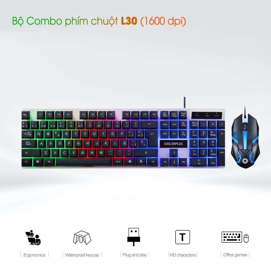 Combo Bàn phím + Chuột Gaming CoolerPlus KM-L30 LED RGB