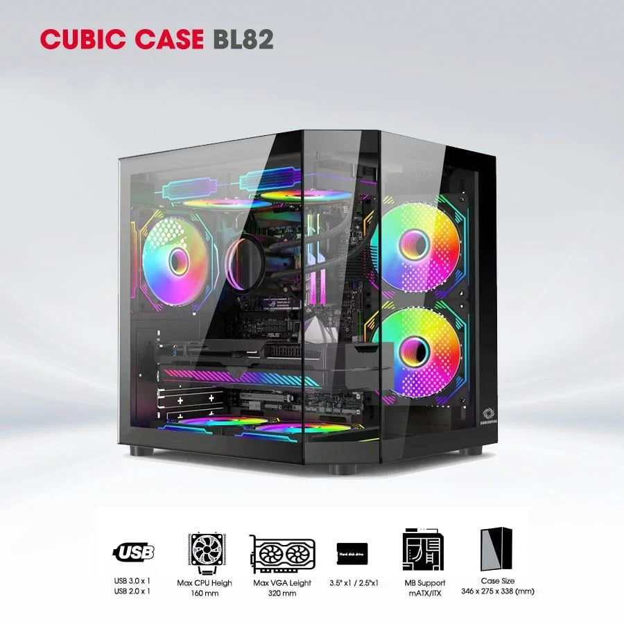 Thùng vỏ case Coolerplus CUBIC BL82/WT86 Đen/trắng